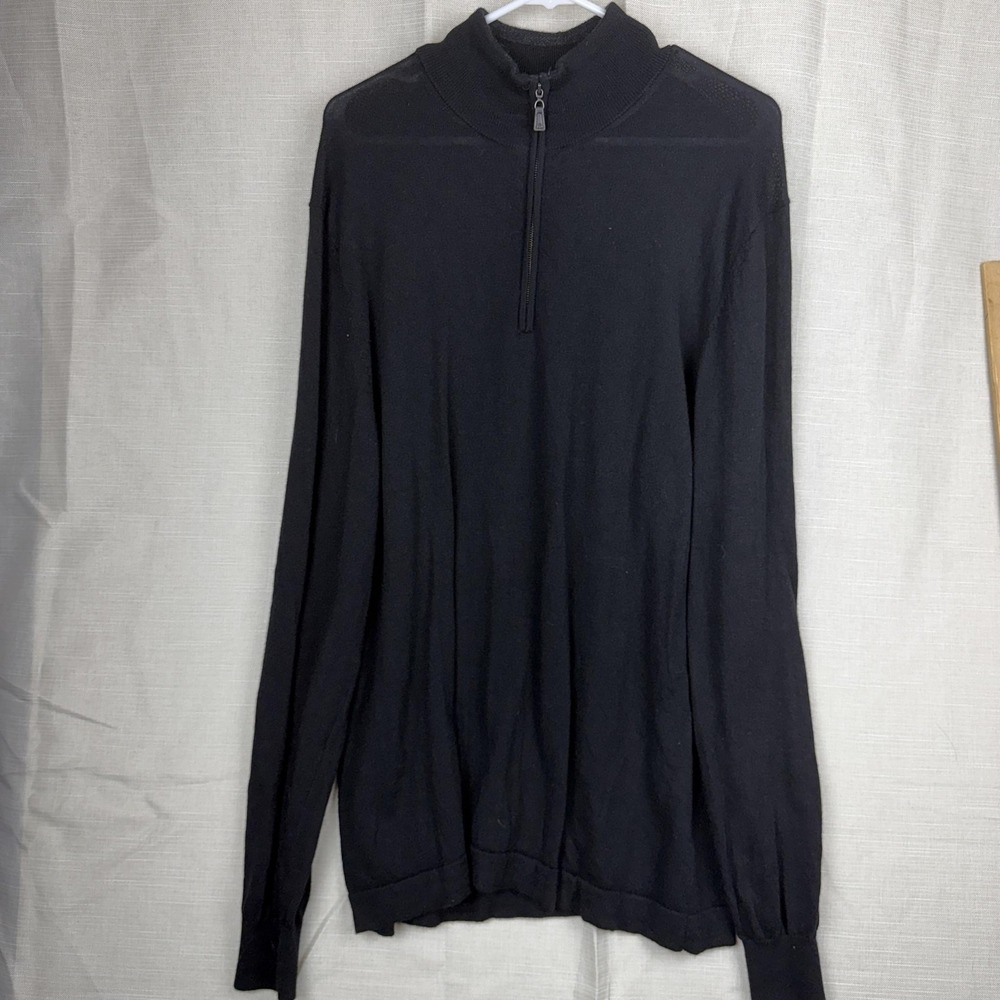 Joseph Abboud Sweater Mens 2XL Black 1/4 Zip Mock Neck Merino Wool Knit Pullover